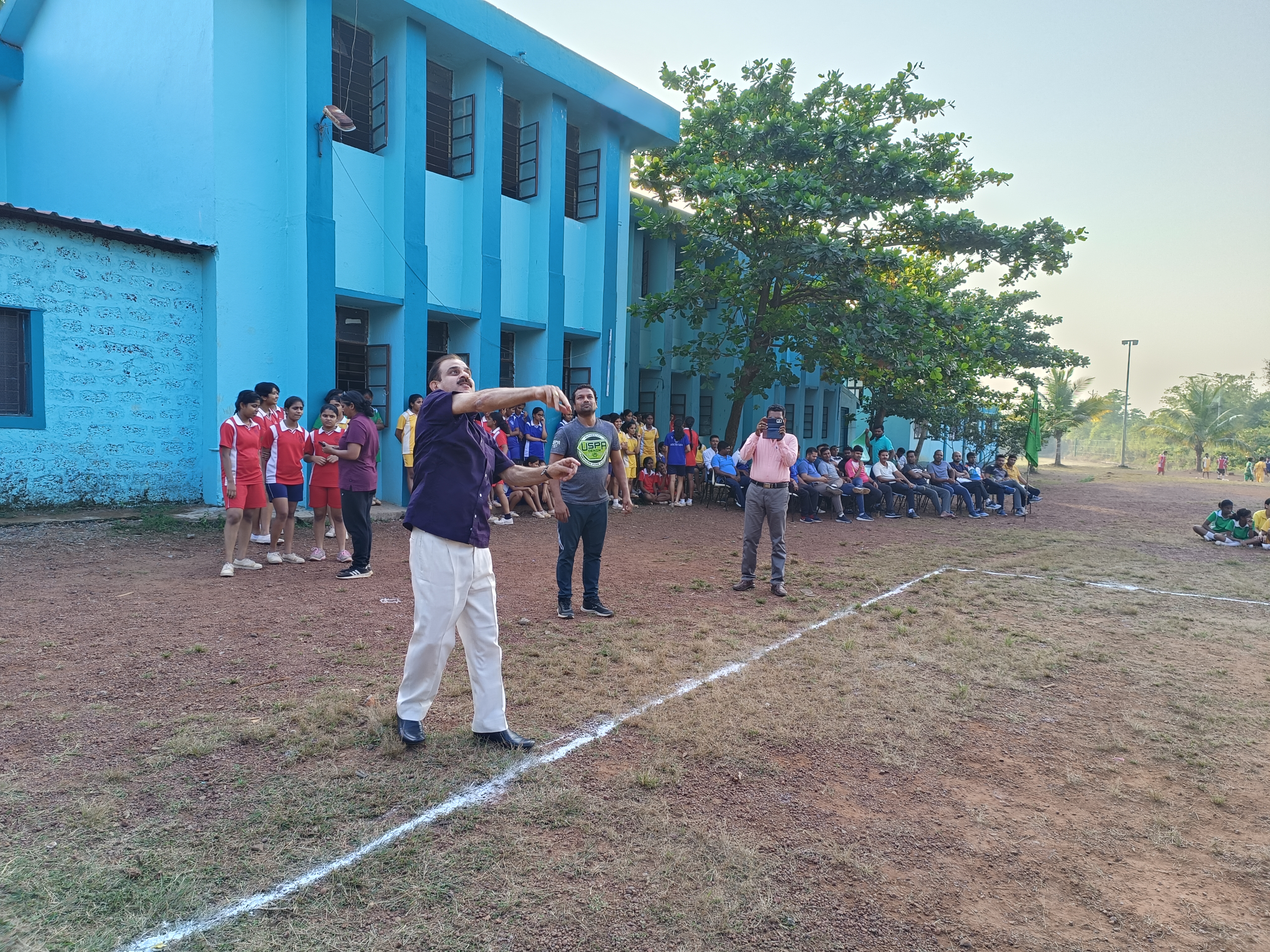 Volleyball match between trainees and JNV South Goa students  