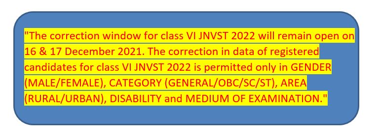 APPLICATION FORM FOR CLASS VI JAWAHAR NAVODAYA VIDYALAYA SELECTION TEST 2022. THE LAST DATE TO APPLY IS 30.11.2021