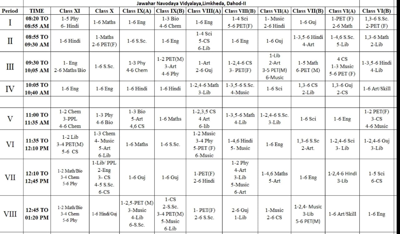 Class Wise Time Table 2024-25