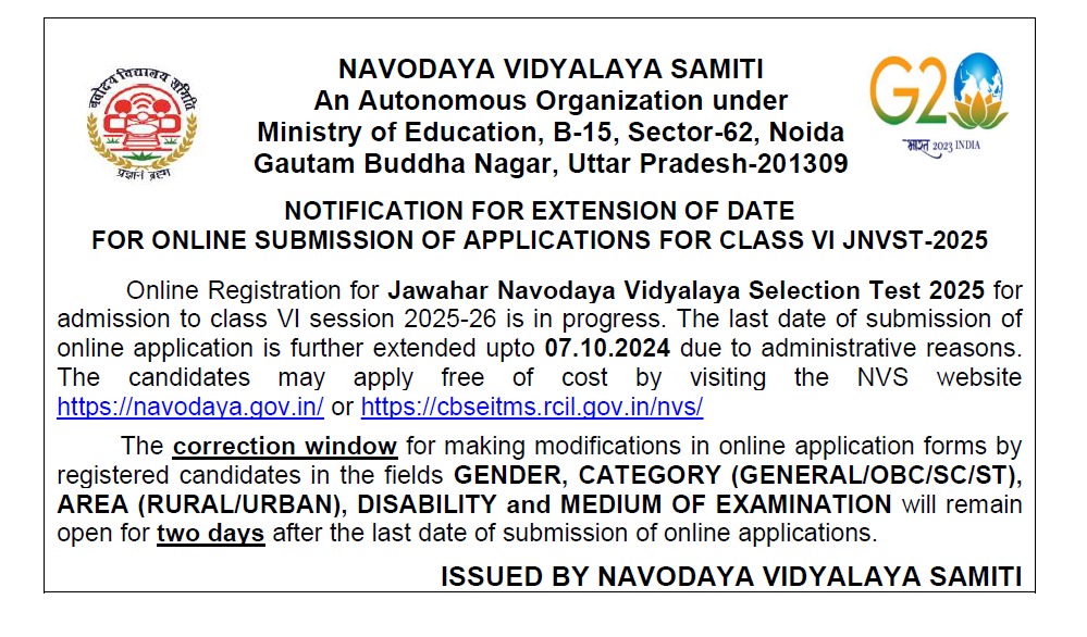 online registrations extended upto 07-10-2024