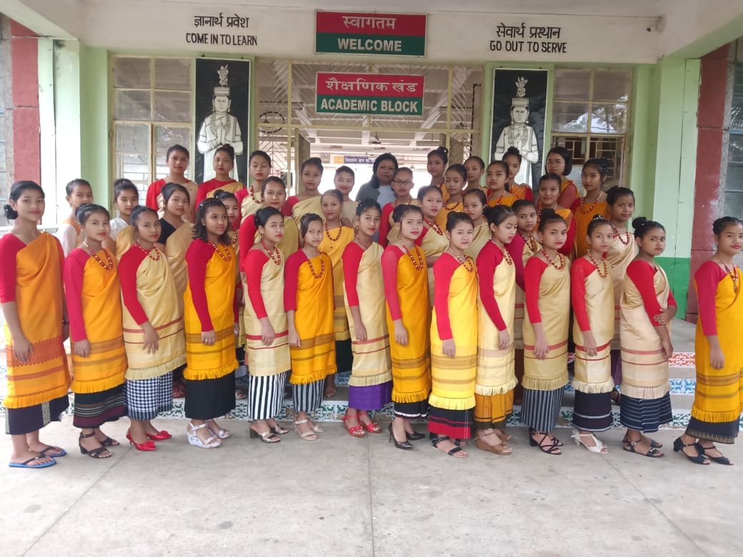 Girls Students of JNV Ri Bhoi in Traditional Attire